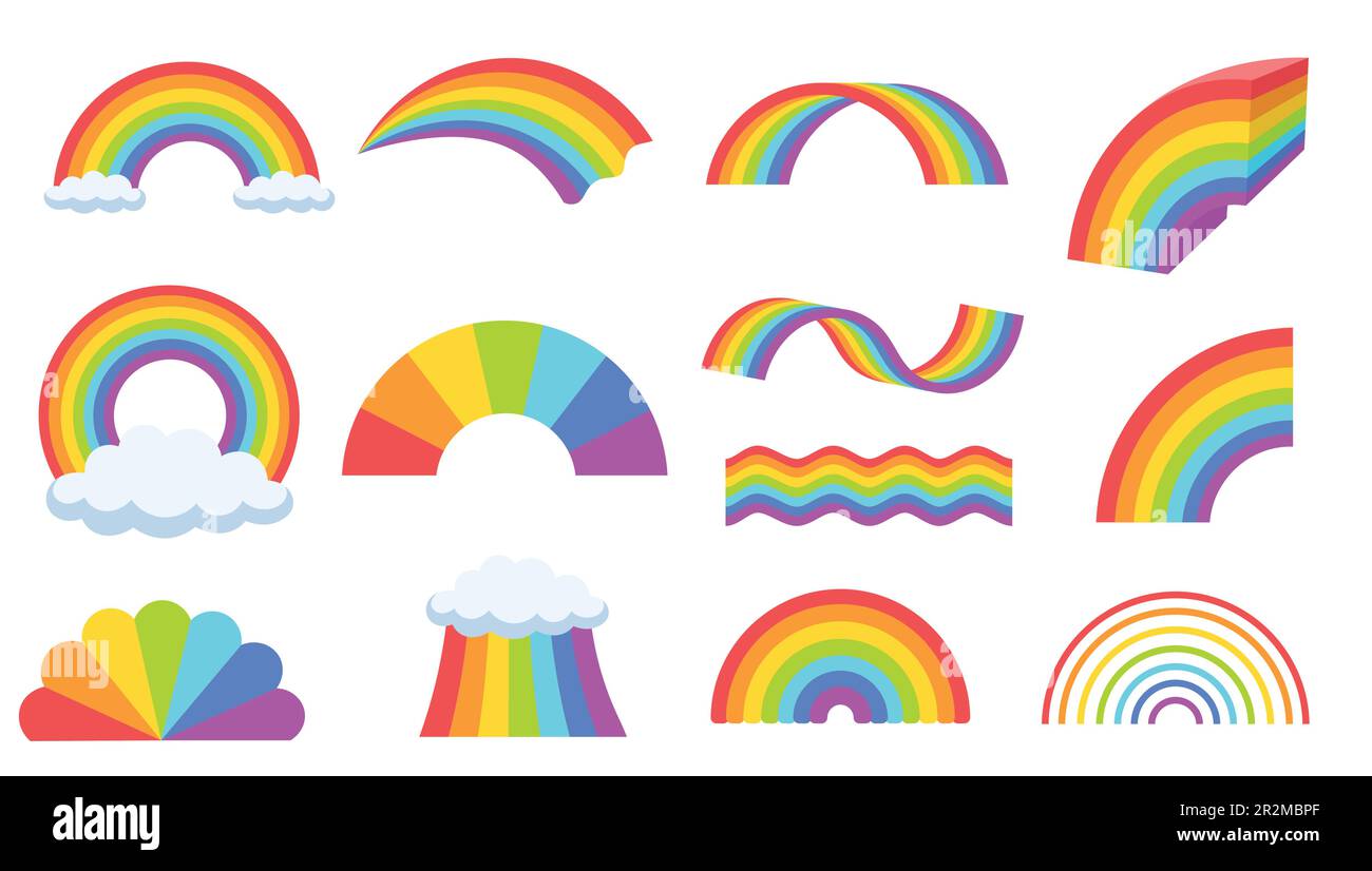 Set mit Regenbogenbildern im Cartoon-Stil Stock Vektor