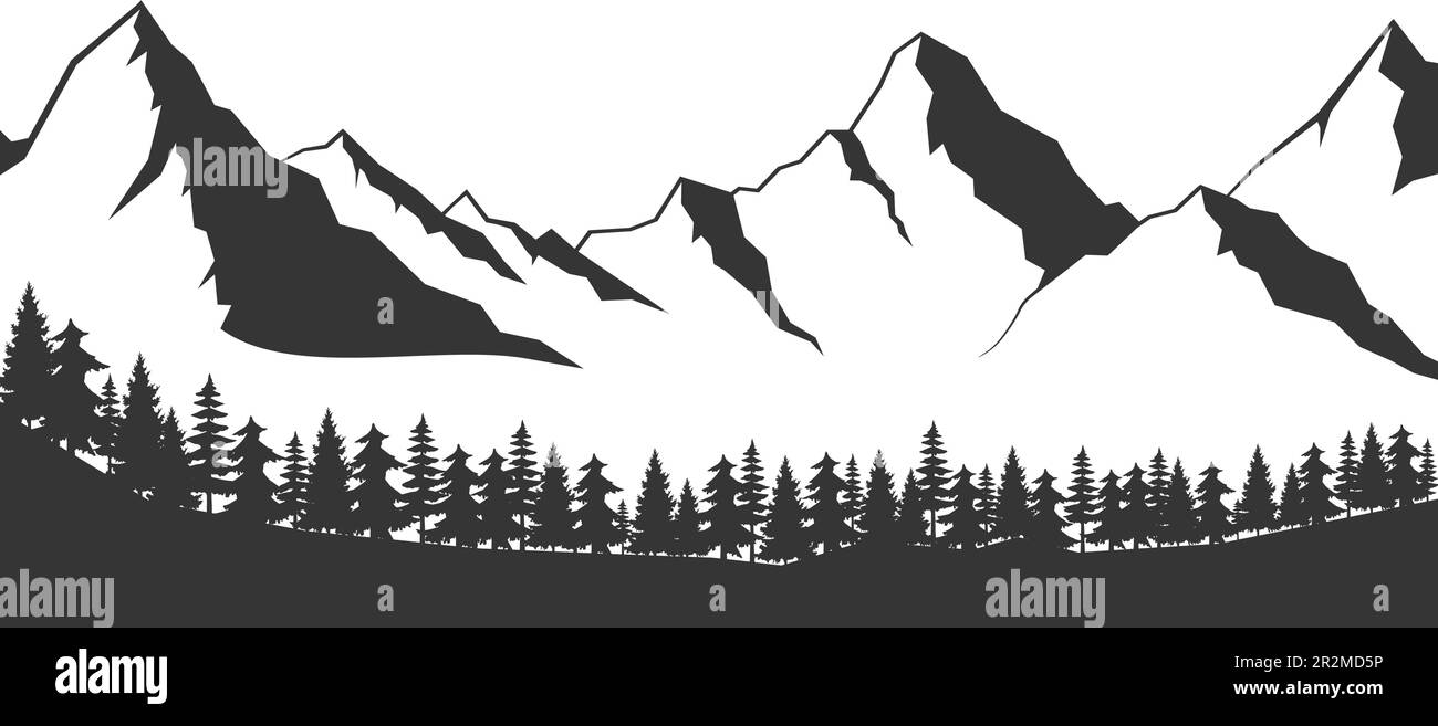 Handgezeichnete Illustration. Schwarzer auf weißem Hintergrund Skizzendiagramm mit Hauptansicht. Für Reise- und Naturaufnahmen Stock Vektor