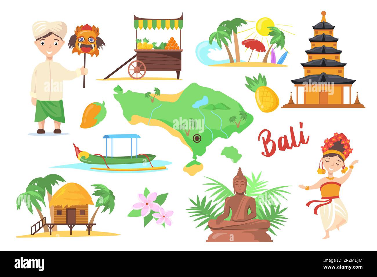 Traditionelle Symbole von Bali für Reisende Stock Vektor