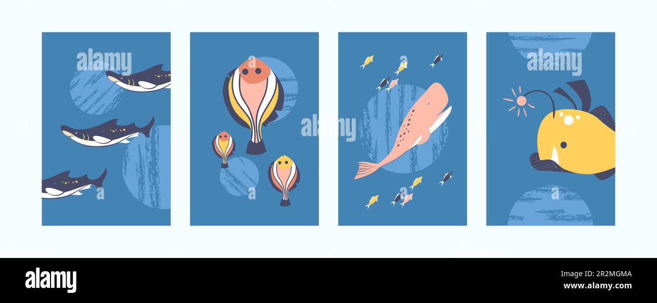 Meerestiere-Illustrationen in kreativem Stil Stock Vektor