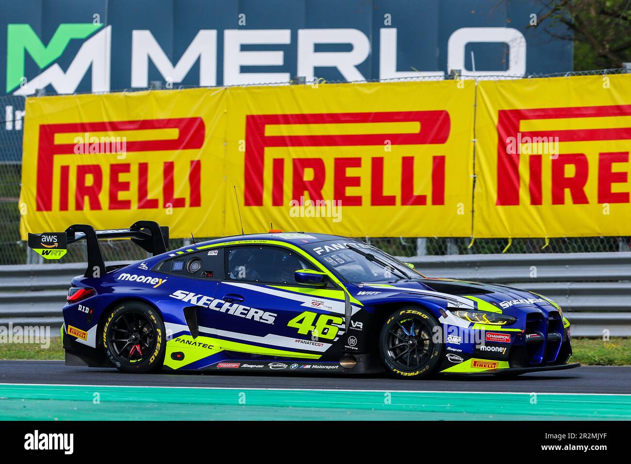 BMW M4 GT3 Team WRT von Valentino Rossi, Maxime Martin und Augusto Farfus fährt während der Fanatec GT World Challenge Europe Monza auf der Autodromo Nazionale Monza in Monza. (Foto: Fabrizio Carabelli / SOPA Images / Sipa USA) Stockfoto