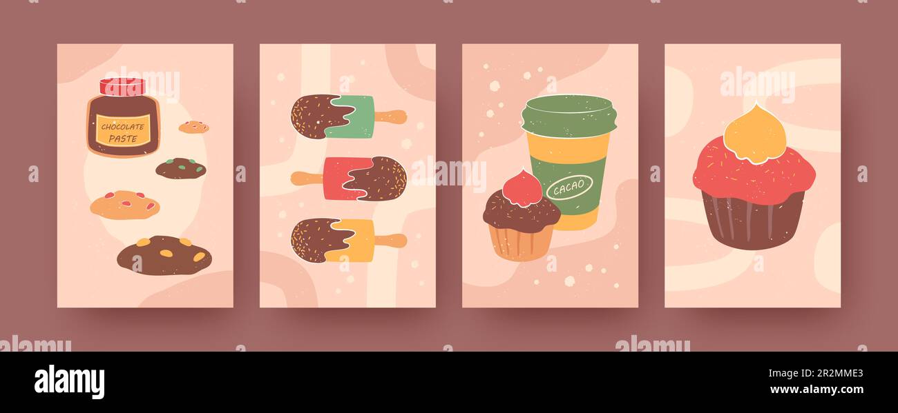 Zeitgenössische Poster mit Keksen, Eis und Muffins Stock Vektor
