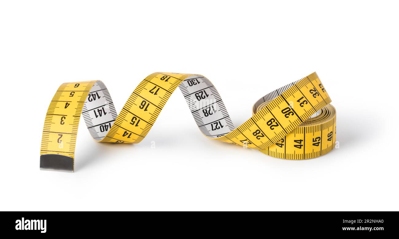 Maßband isoliert auf weißem Hintergrund Stockfoto