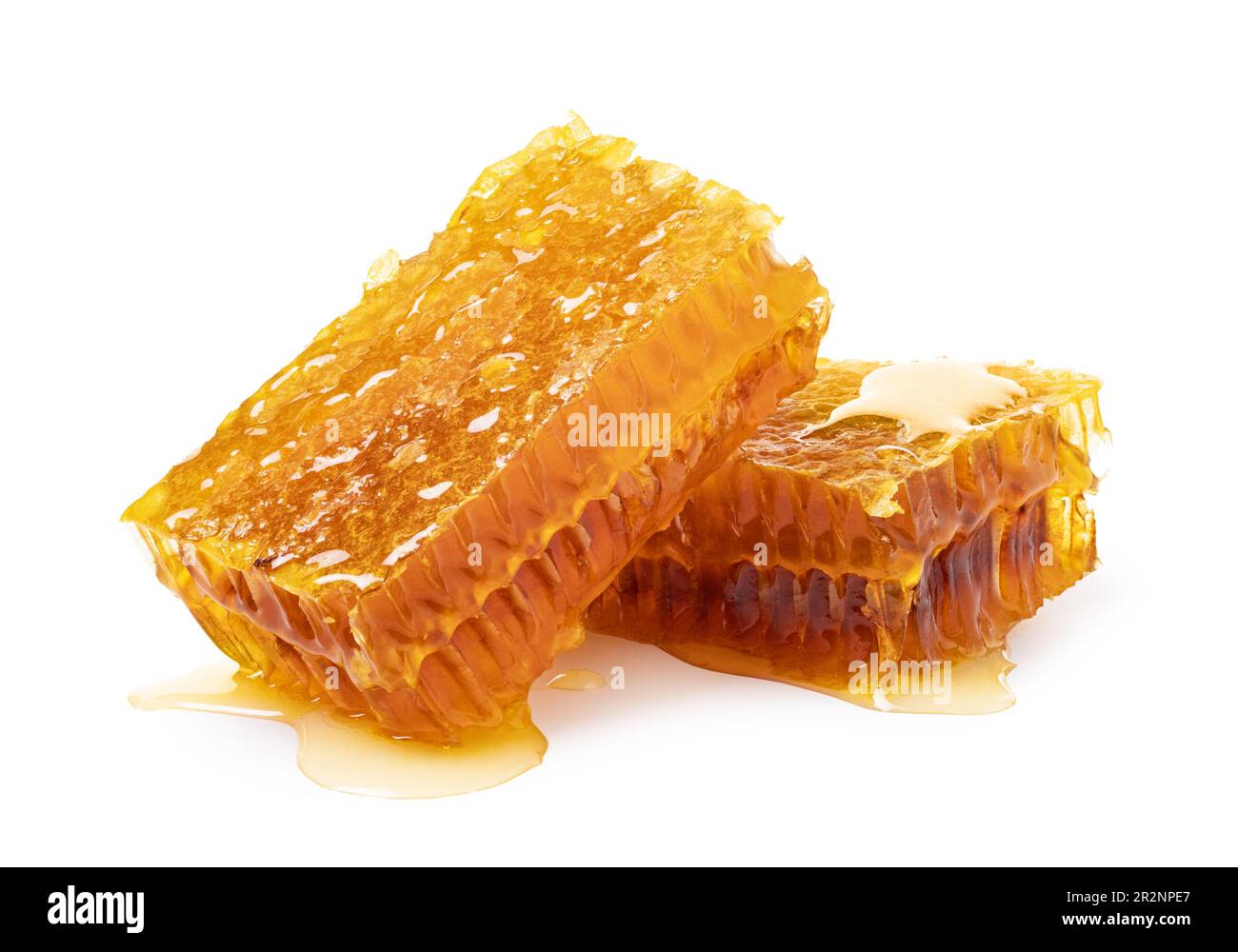 Gelbe Honigwabe slice Closeup auf weißem Hintergrund Stockfoto