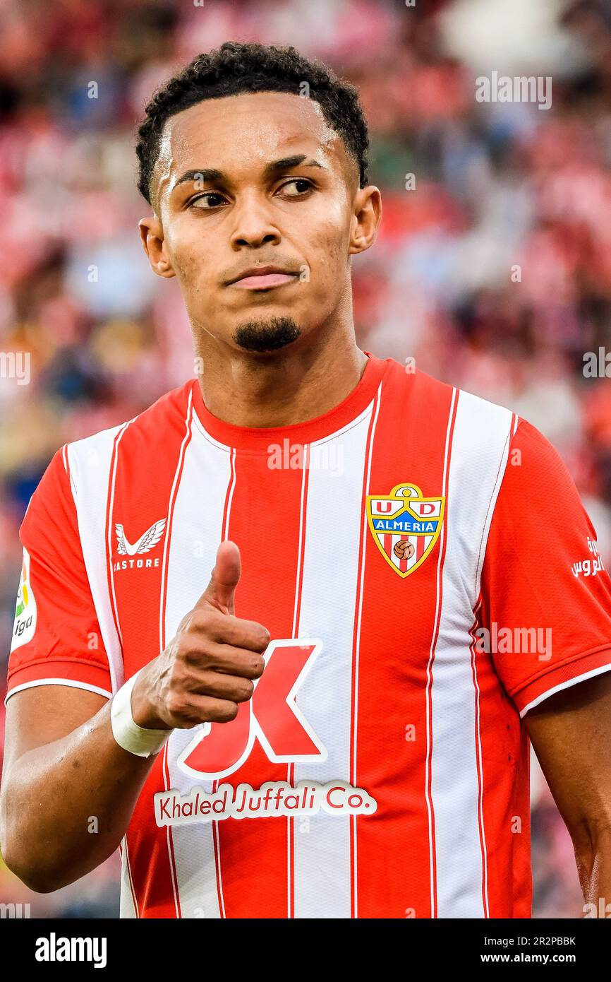 20. Mai 2023: ALMERIA, SPANIEN - 20. MAI: Lazaro Vinicius von UD Almeria feiert den Sieg während des Spiels zwischen UD Almeria und RCD Mallorca von La Liga Santander am 20. Mai 2023 im PowerHorse Stadium in Almeria, Spanien. (Kreditbild: © Samuel CarreÃ±O/PX Imagens via ZUMA Press Wire) NUR REDAKTIONELLE VERWENDUNG! Nicht für den kommerziellen GEBRAUCH! Stockfoto