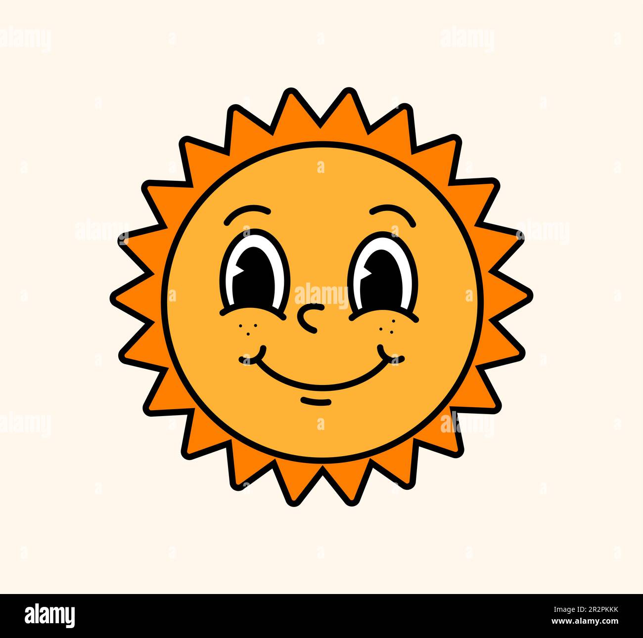 Retro-Hippie-Sun-Konzept. Positiv und optimistisch, gute Stimmung. Zurück zu 60s und 90s. Symbol für Sommertag und heißes Wetter. Cartoon-Flachvektor-Illustrationen Stock Vektor