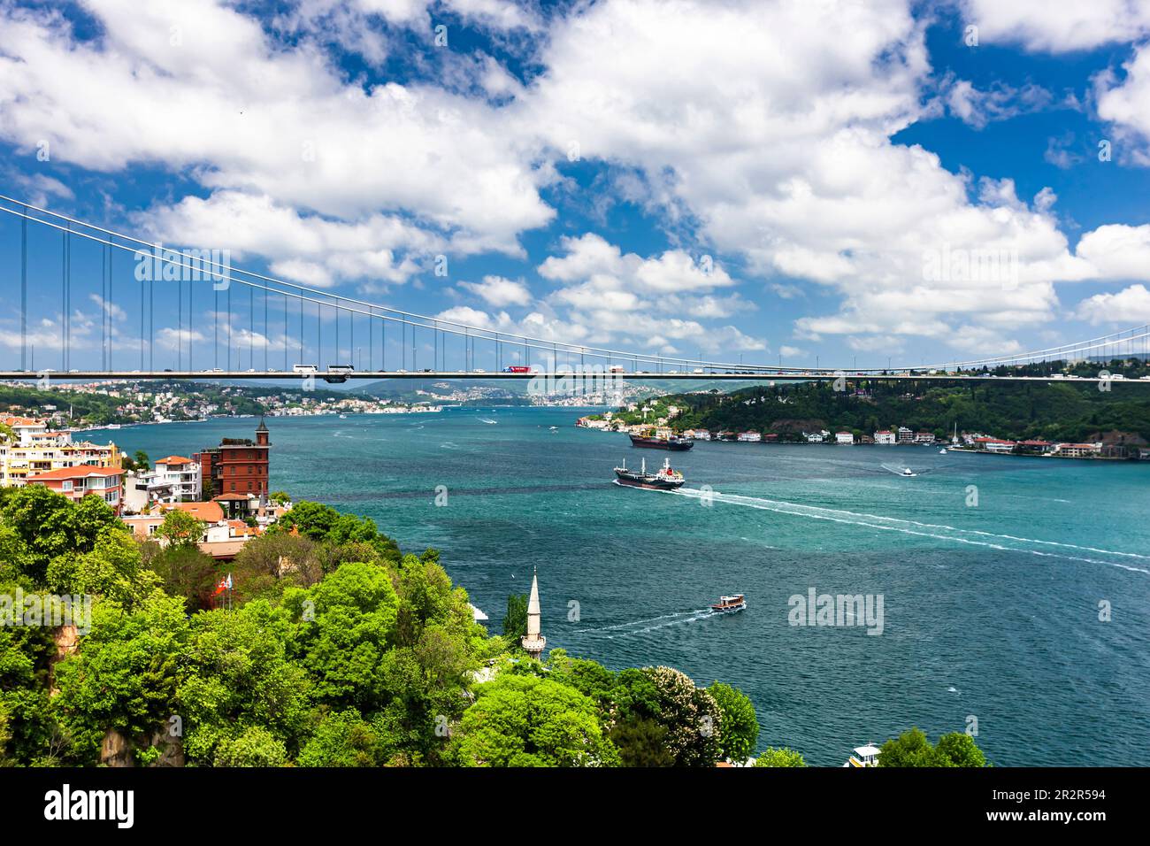 Fatih Sultan Mehmet Brücke, von der Rumeli Festung, Bosporus Straße, Istanbul, Sarıyer, Truthahn Stockfoto