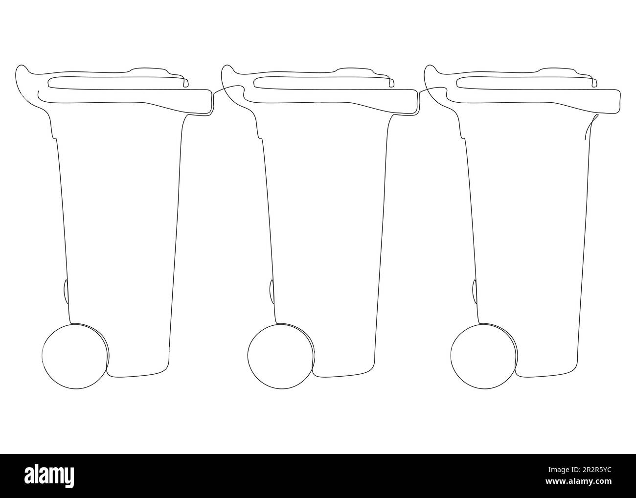Eine durchgehende Reihe Mülltonnen. Vektorkonzept zur Darstellung dünner Linien. Kontur Zeichnen kreativer Ideen. Stock Vektor