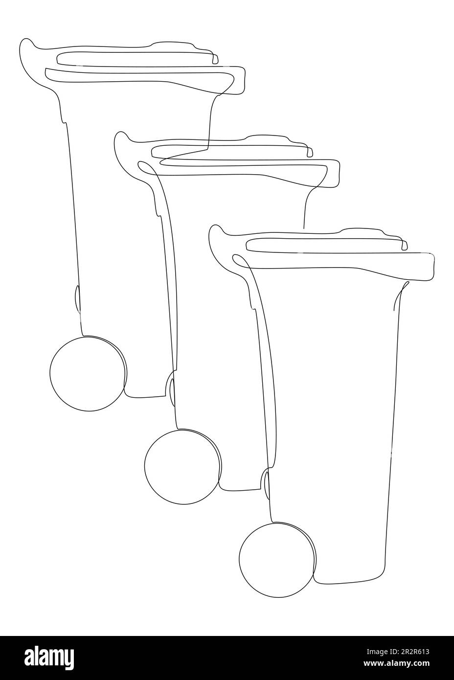 Eine durchgehende Reihe Mülltonnen. Vektorkonzept zur Darstellung dünner Linien. Kontur Zeichnen kreativer Ideen. Stock Vektor