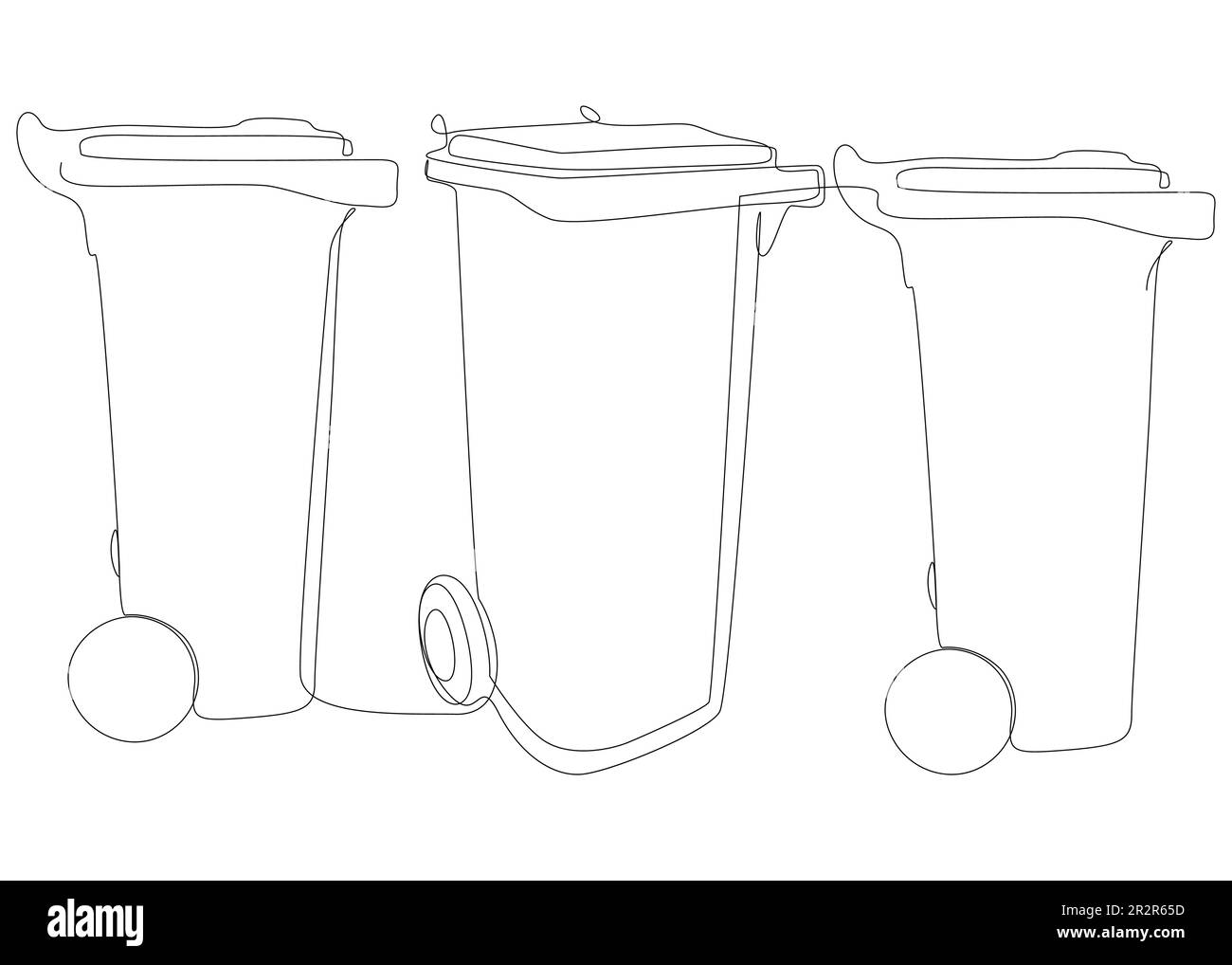 Eine durchgehende Reihe Mülltonnen. Vektorkonzept zur Darstellung dünner Linien. Kontur Zeichnen kreativer Ideen. Stock Vektor