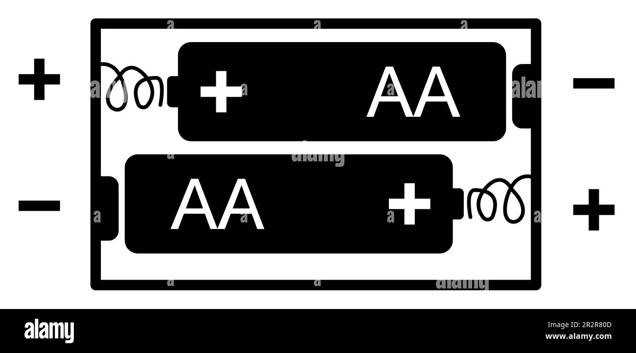 AA-Batteriesymbol. Schild für AA-Batteriekasten. AA-Batteriehalterung. Flacher Stil. Stockfoto