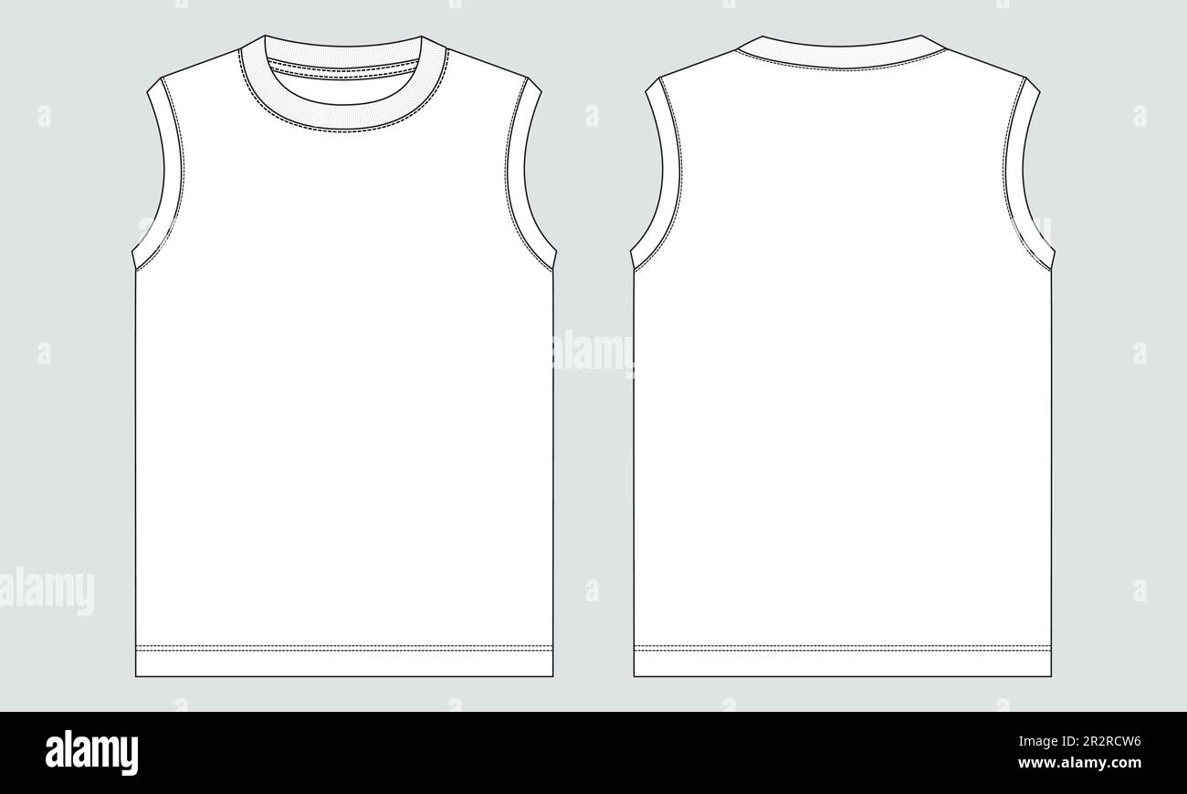 Tank Tops technische Zeichnung Mode flache Skizze Vektor Illustration Vorlage für Männer und Jungen. Vorder- und Rückansicht mit Bekleidungshosen Stock Vektor
