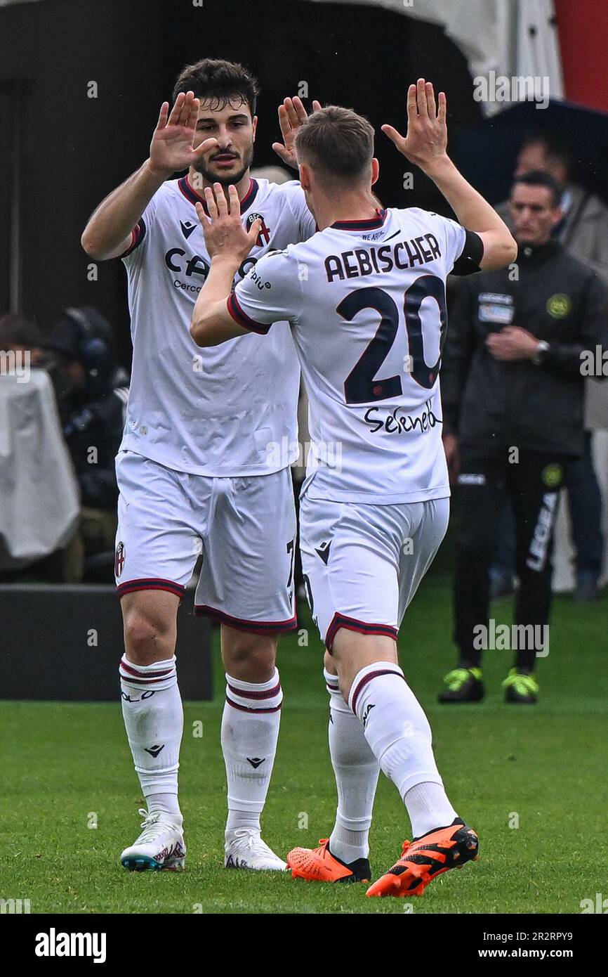 Cremona, Italien. 20. Mai 2023. Zini Stadium, Cremona, 20.05.23 Riccardo Orsolini (7 Bologna FC) feiert sein Tor während des Spiels der Serie A US Cremonese gegen Bologna FC im Zini Stadium in Cremona, Italia Soccer (Cristiano Mazzi/SPP) Kredit: SPP Sport Press Photo. Alamy Live News Stockfoto