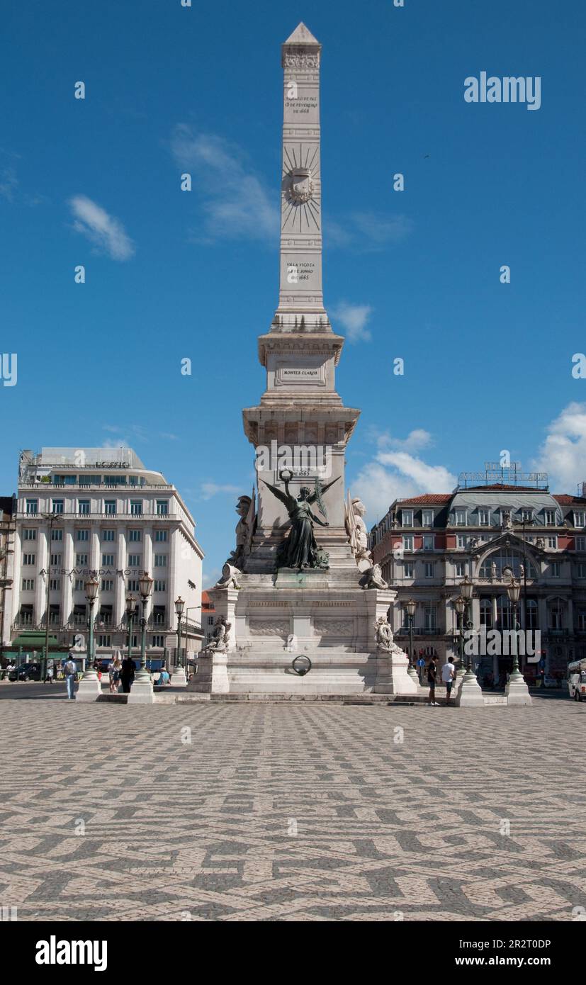 Obelisk auf dem Restaurerplatz auf der Avenida da Liberdade, Lissabon, Portugal Stockfoto