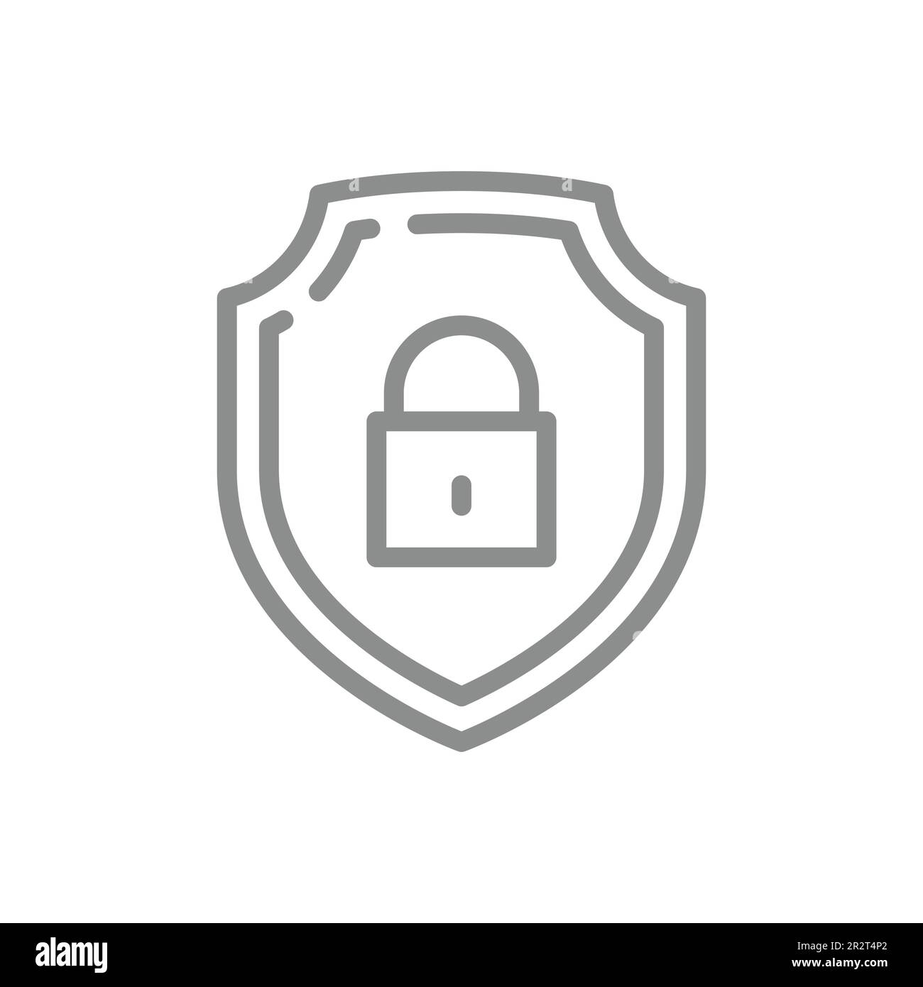 Symbol für Vorhängeschloss mit Umriss der Abschirmung. Liniensymbol „Sicherheit, Sicherheitskonzept“. Stock Vektor