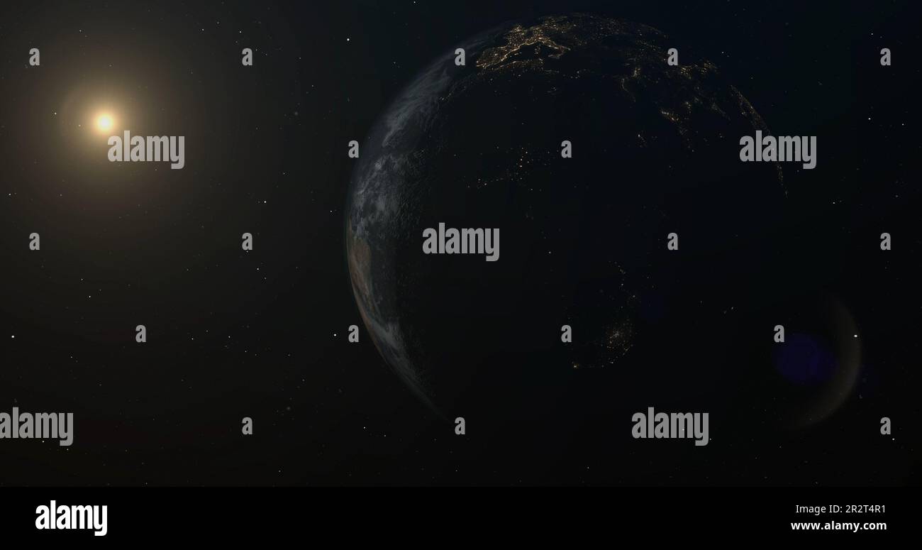 Planet Erde im Weltraum. Lichter der Städte auf dem Planeten. Stockfoto