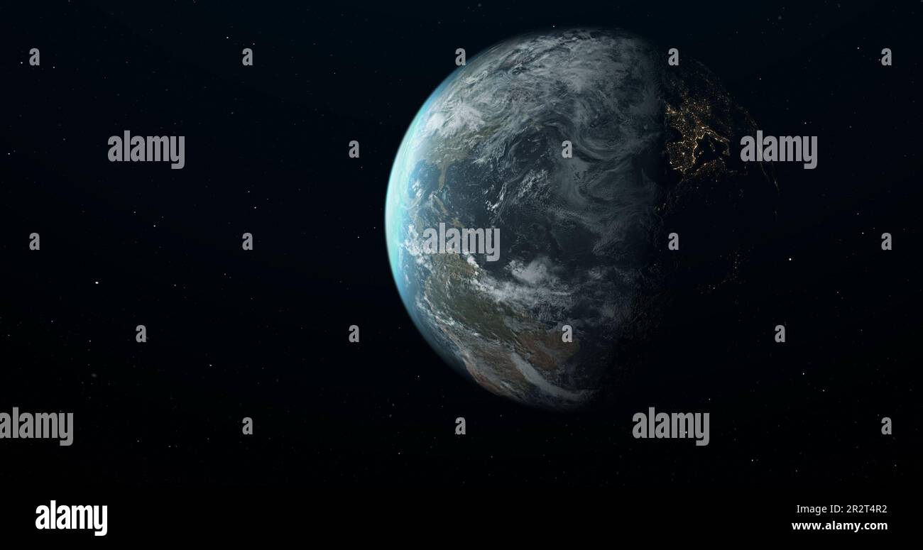 Planet Erde im Weltraum. Lichter der Städte auf dem Planeten. Stockfoto