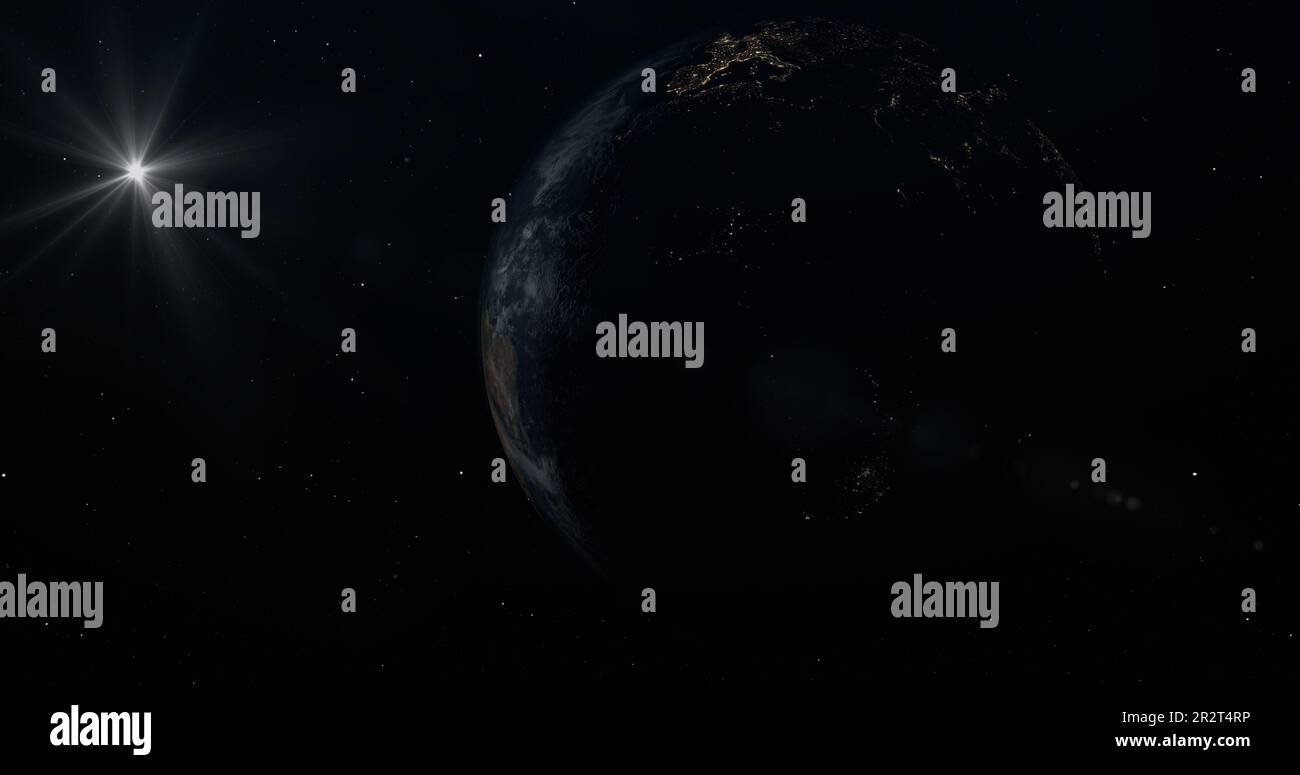 Planet Erde im Weltraum. Lichter der Städte auf dem Planeten. Stockfoto