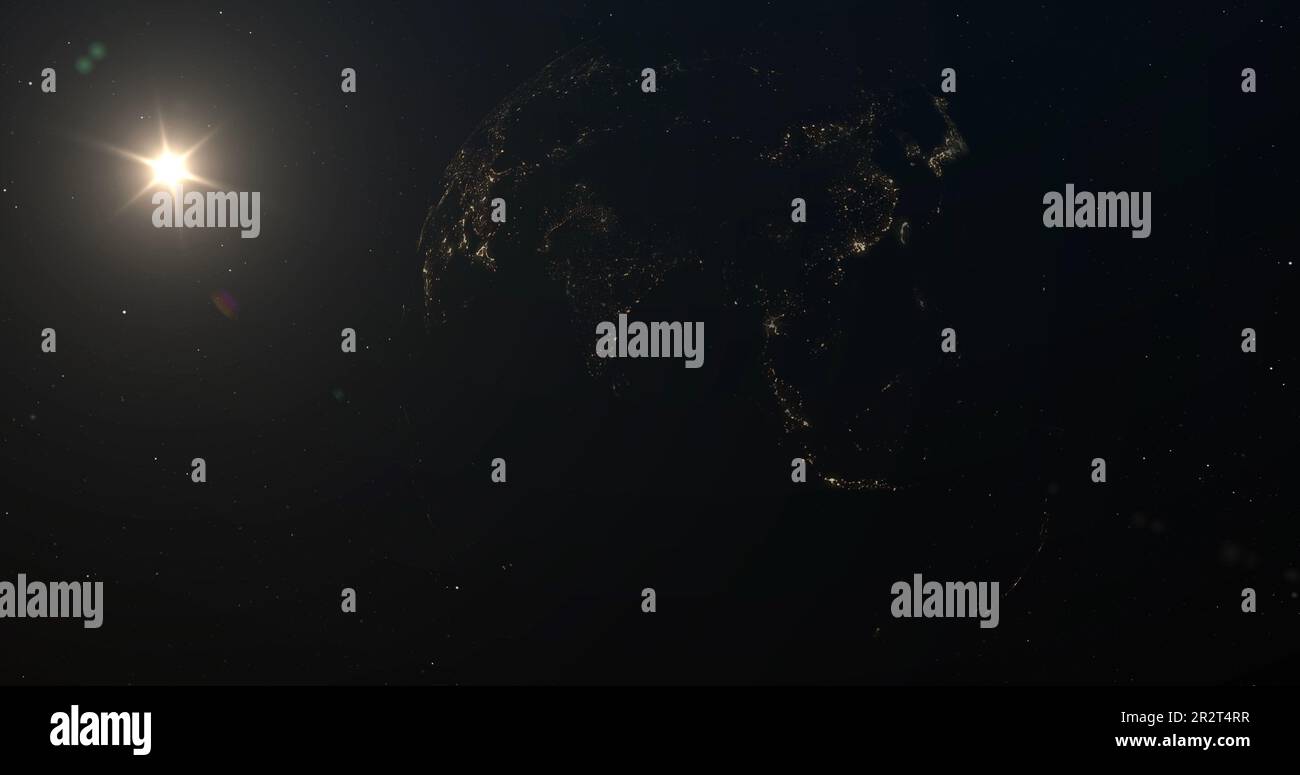 Planet Erde im Weltraum. Lichter der Städte auf dem Planeten. Stockfoto