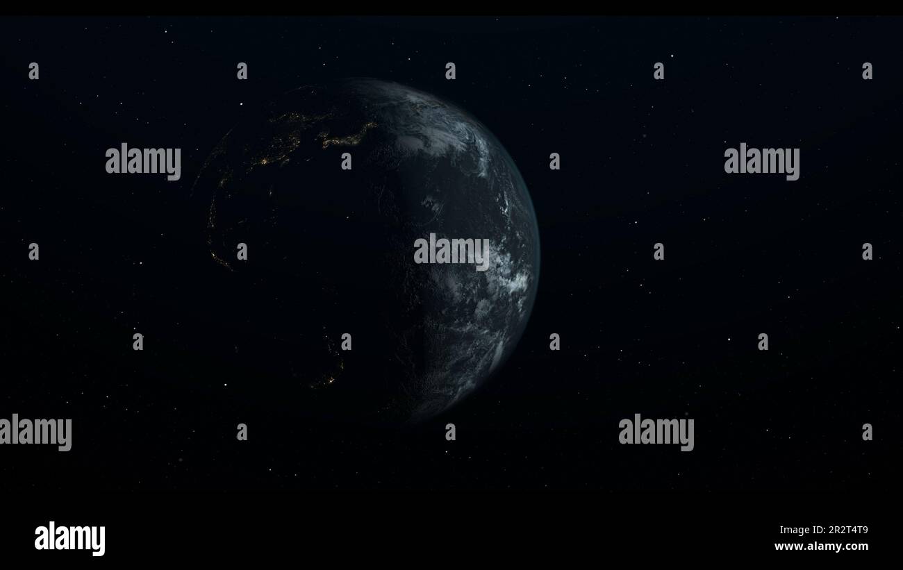 Planet Erde im Weltraum. Lichter der Städte auf dem Planeten. Stockfoto