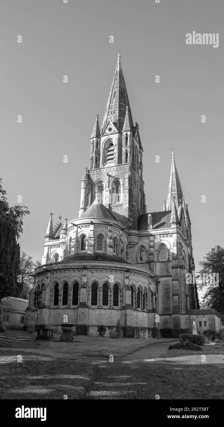 Blick auf die christliche Kathedrale des 19. Jahrhunderts in der irischen Stadt Cork. Christliche religiöse Architektur im neogotischen Stil. Kathedrale Chu Stockfoto