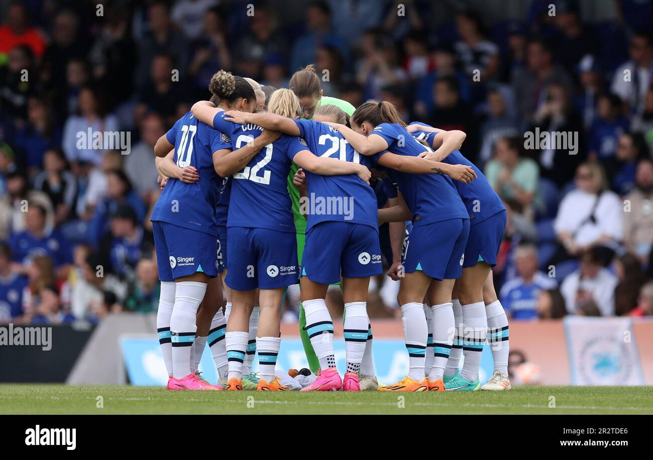 Chelsea Team trifft sich vor dem Barclays Women's Super League-Spiel in Kingsmeadow, Kingston upon Thames. Foto: Sonntag, 21. Mai 2023. Stockfoto
