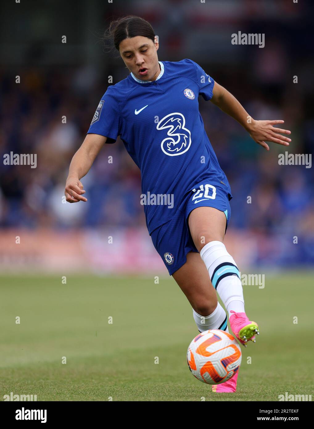 Chelsea's Sam Kerr während des Barclays Women's Super League-Spiels in Kingsmeadow, Kingston upon Thames. Foto: Sonntag, 21. Mai 2023. Stockfoto