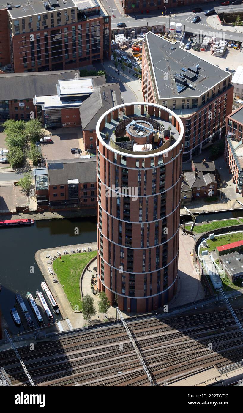 Luftaufnahme des Candle House Apartmentgebäudes, Leeds, West Yorkshire Stockfoto