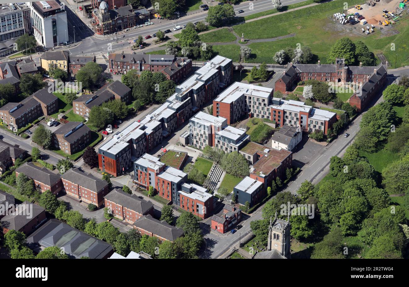 St. Marks Student Halls Residences in Woodhouse, Leeds, West Yorkshire aus der Vogelperspektive Stockfoto