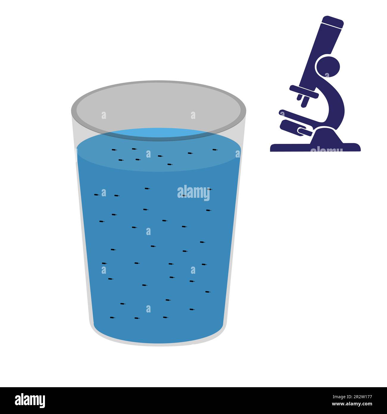 Glas mit Schmutzwasser und ein Mikroskop, unsicheres, kontaminiertes Wasserkonzept Stock Vektor