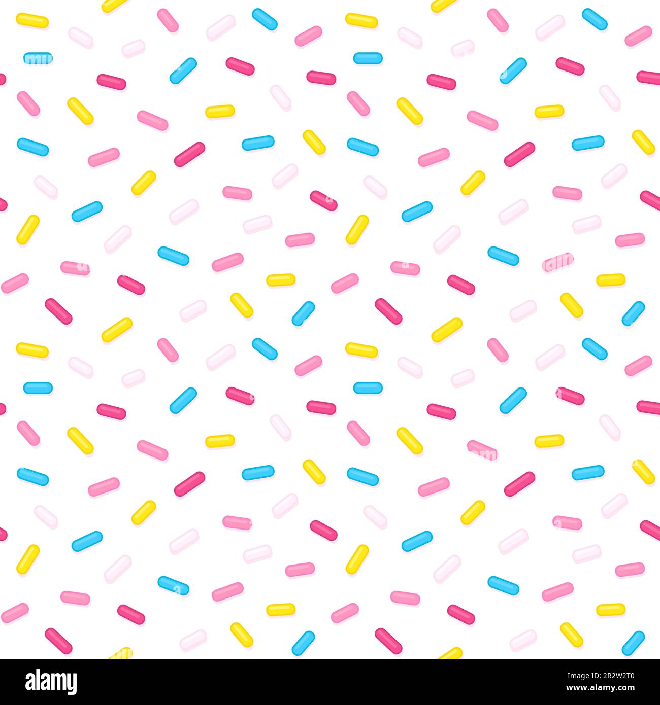 Leuchtender Zucker mit nahtlosem Muster. Verzierung mit Donut- oder Geburtstagskuchen auf weißem Hintergrund. Lustige Cartoon-Vektorstruktur. Stock Vektor