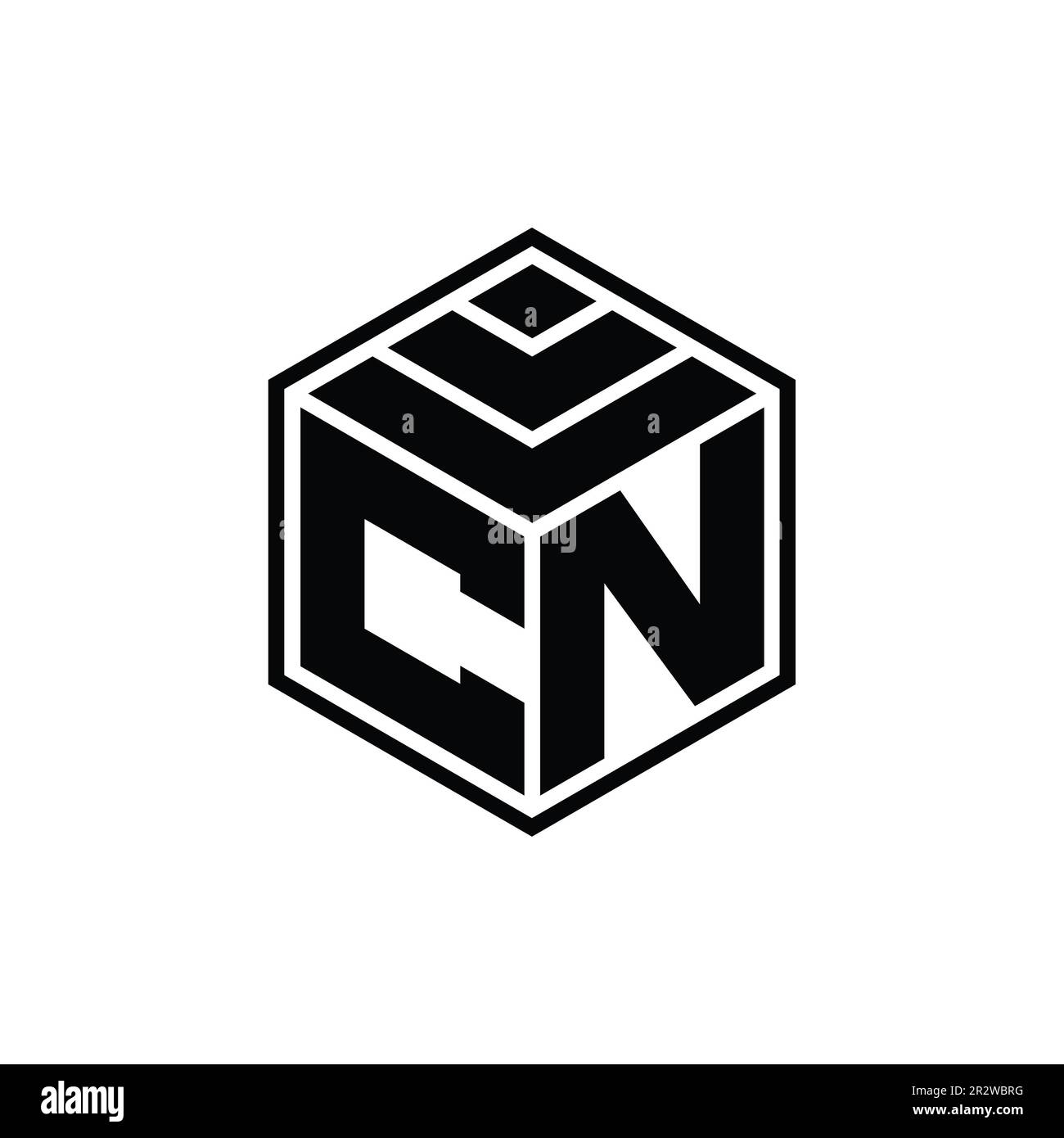 CN-Logo Monogramm mit sechseckiger geometrischer Form, isolierte Designvorlage Stockfoto