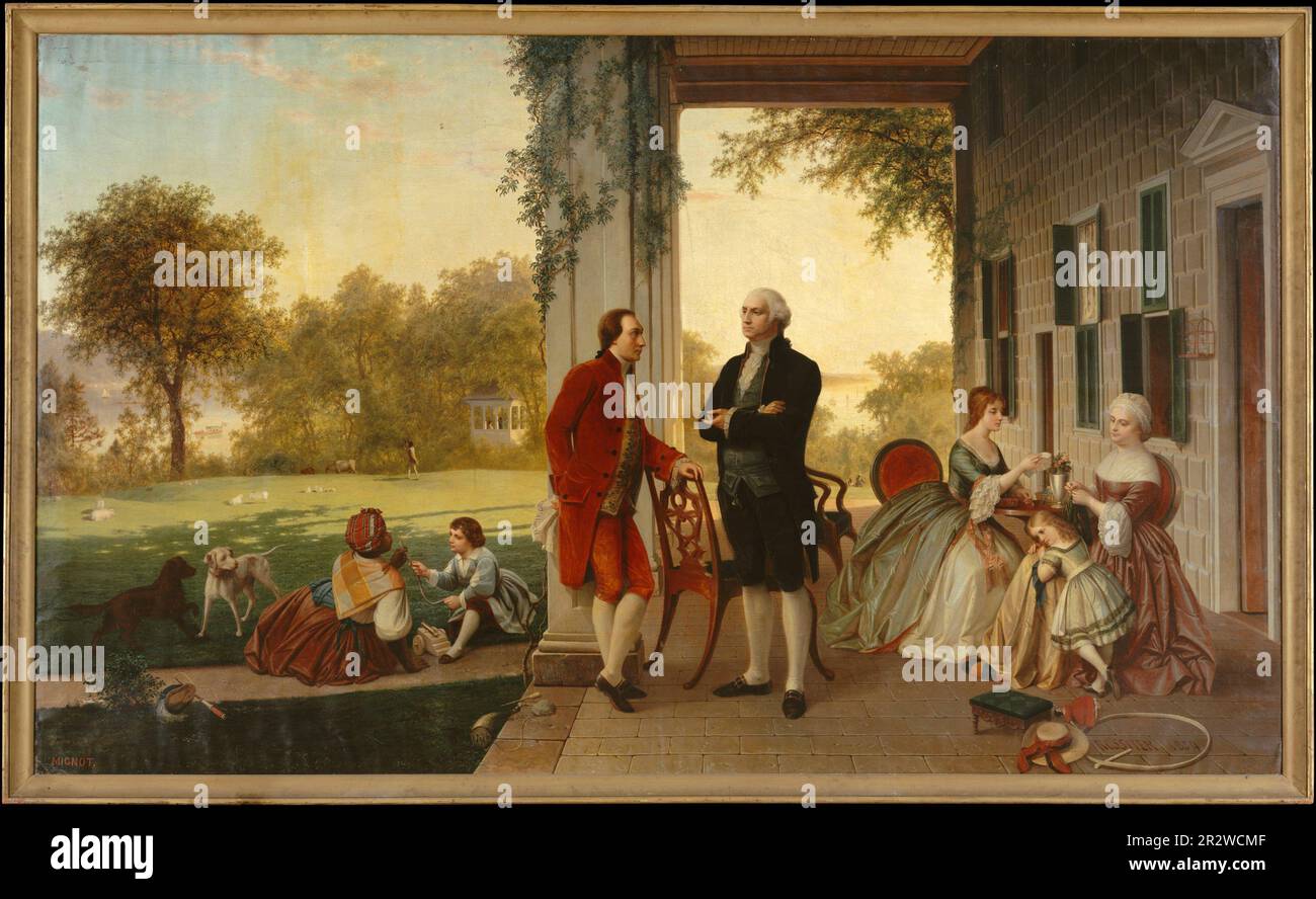 Washington und Lafayette in Mount Vernon, 1784 (Heimat von Washington nach dem Krieg). Thomas Pritchard Rossiter und Louis Remy Mignot. 1859. Stockfoto