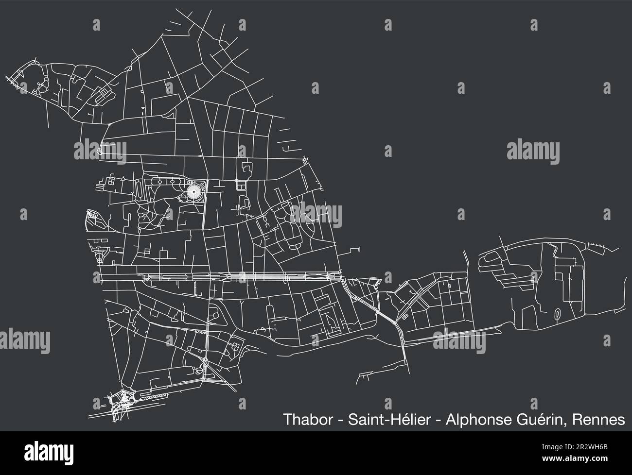Straßenkarte von THABOR - SAINT-HÉLIER - ALPHONSE GUÉRIN VIERTEL, RENNES Stock Vektor
