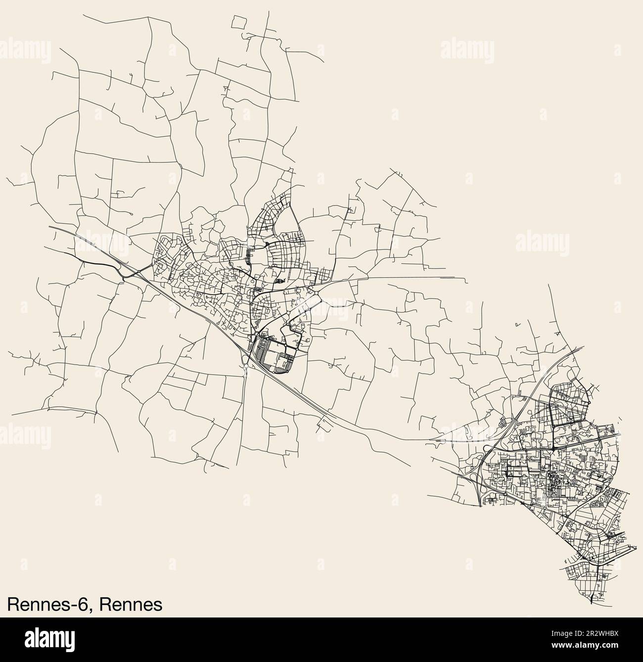 Straßenkarte des KANTONS RENNES-6, RENNES Stock Vektor