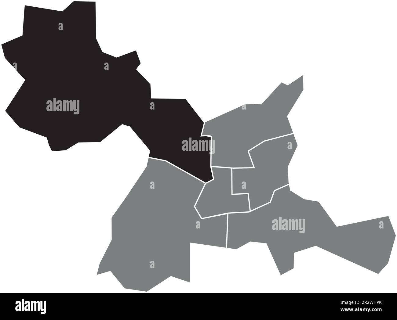 Schwarz, flach, unbeschriftet, Lageplan des KANTONS RENNES-6 auf der grauen Verwaltungskarte von RENNES, Frankreich Stock Vektor