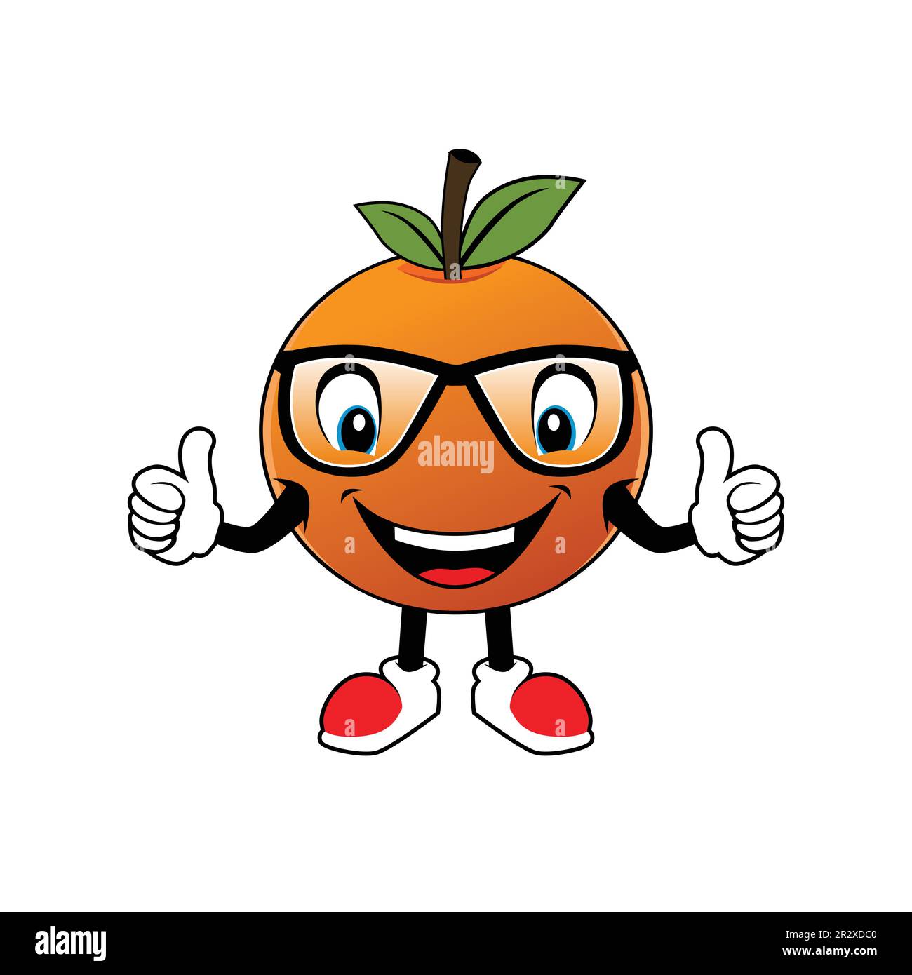 Lächelndes, orangefarbenes Cartoon-Maskottchen mit Brille, die die Daumen nach oben drückt. Illustration für das Maskottchen und Logo des Stickersymbols Stock Vektor