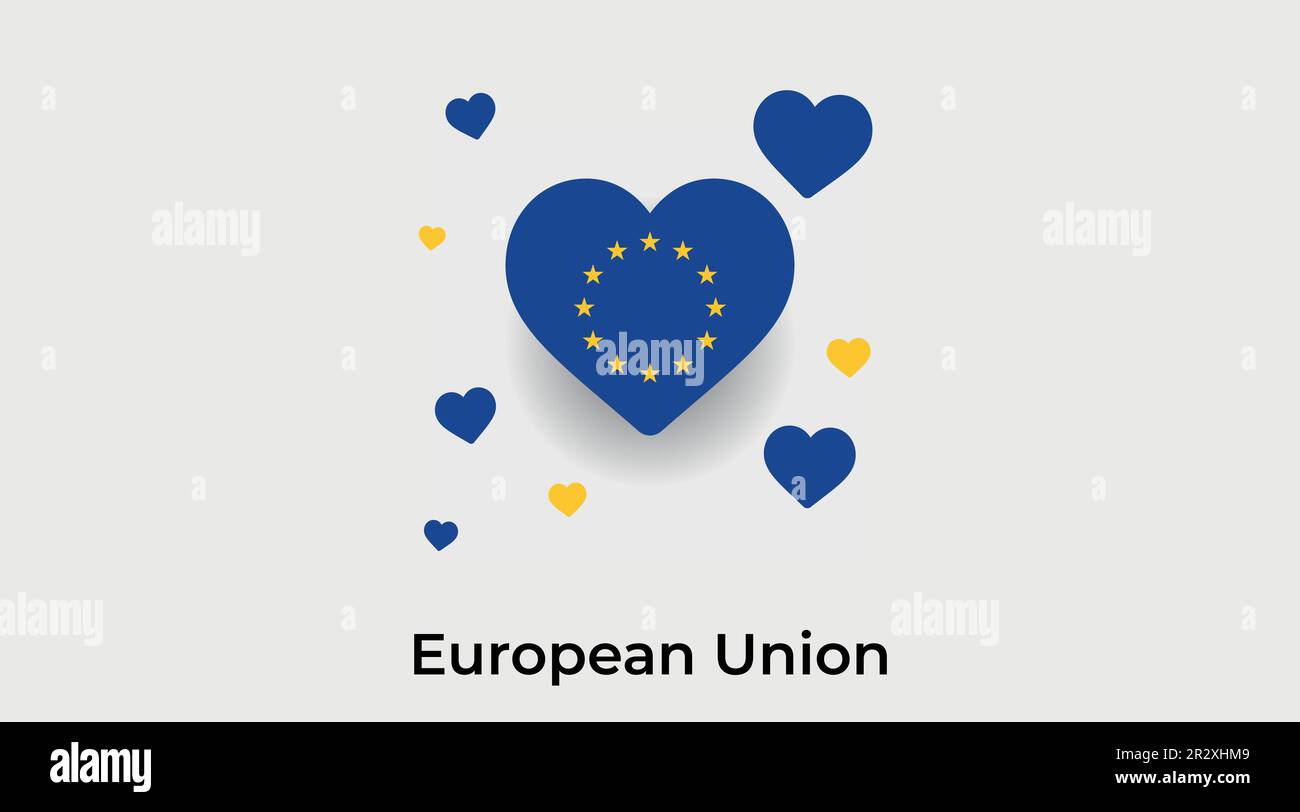 Landherz der Europäischen Union. Ich liebe das Vektorbild der nationalen Flagge der Europäischen Union Stock Vektor