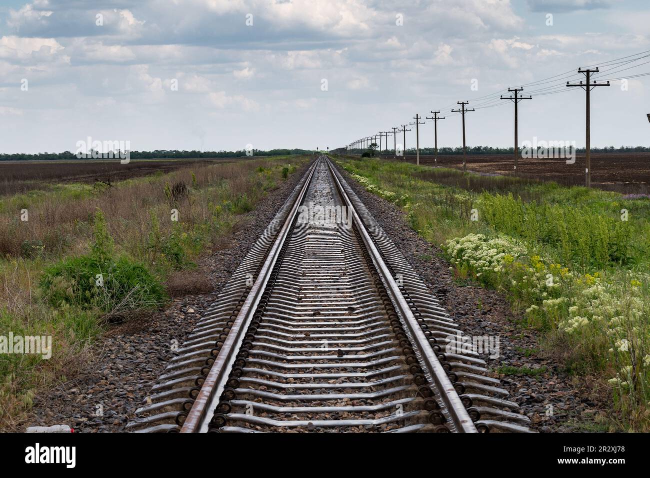 Gleise in Velyka Oleksandrivka, Ukraine. Stockfoto