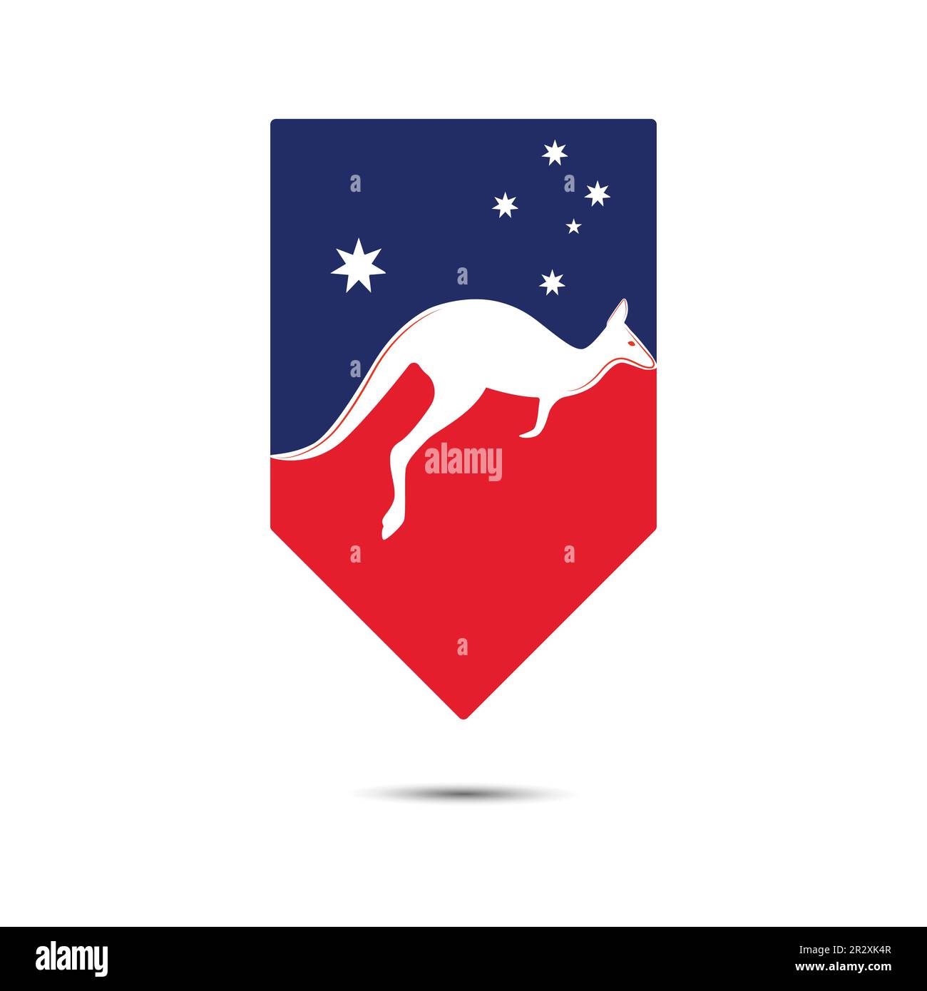 Känguru-Sprung-Logo-Vorlage Vektordarstellung mit australischen Flaggenfarben und Sternen. Stock Vektor