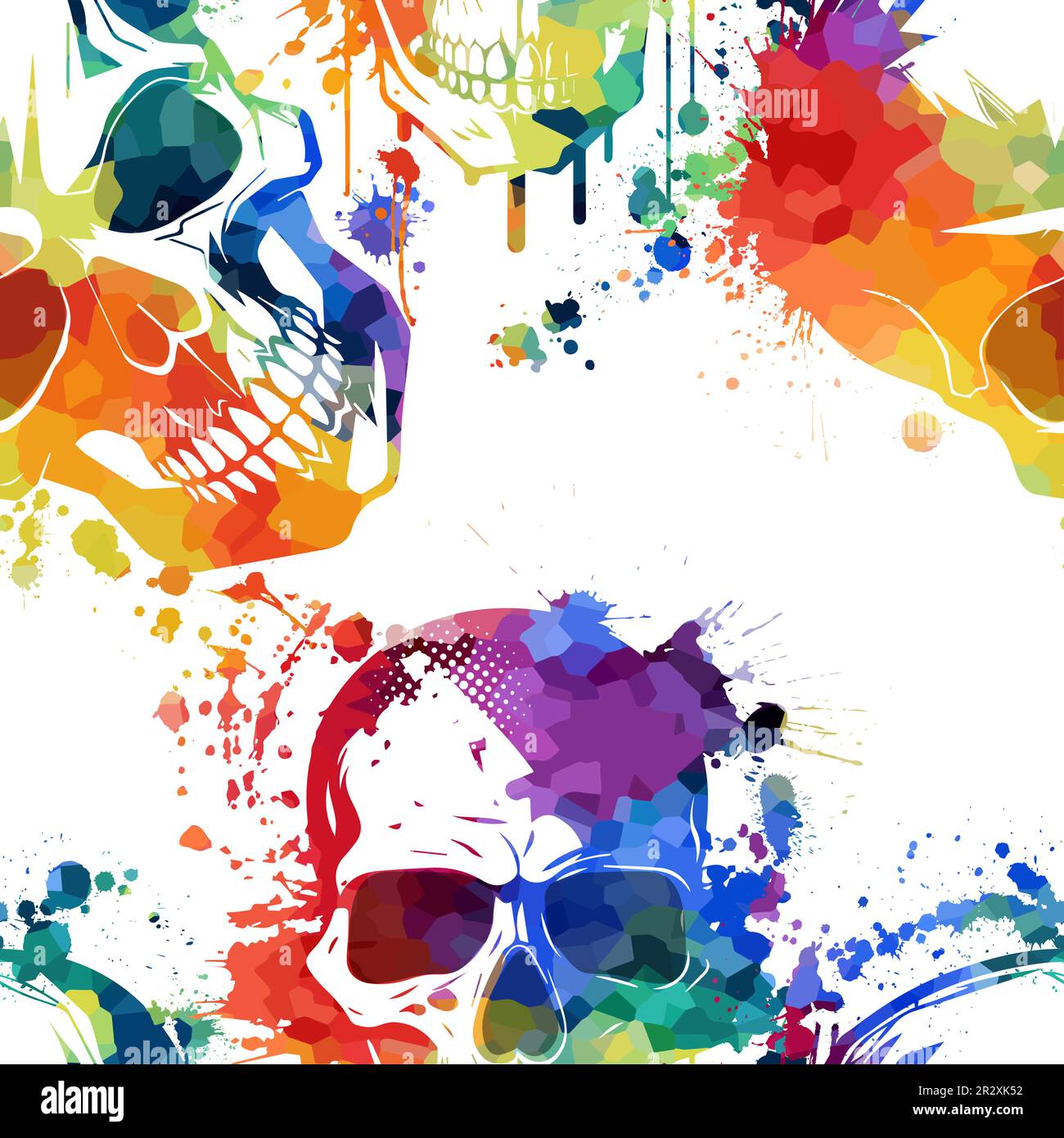 Grunge Nahtloses Muster mit bunten Schädeln. Vektordarstellung. Stock Vektor