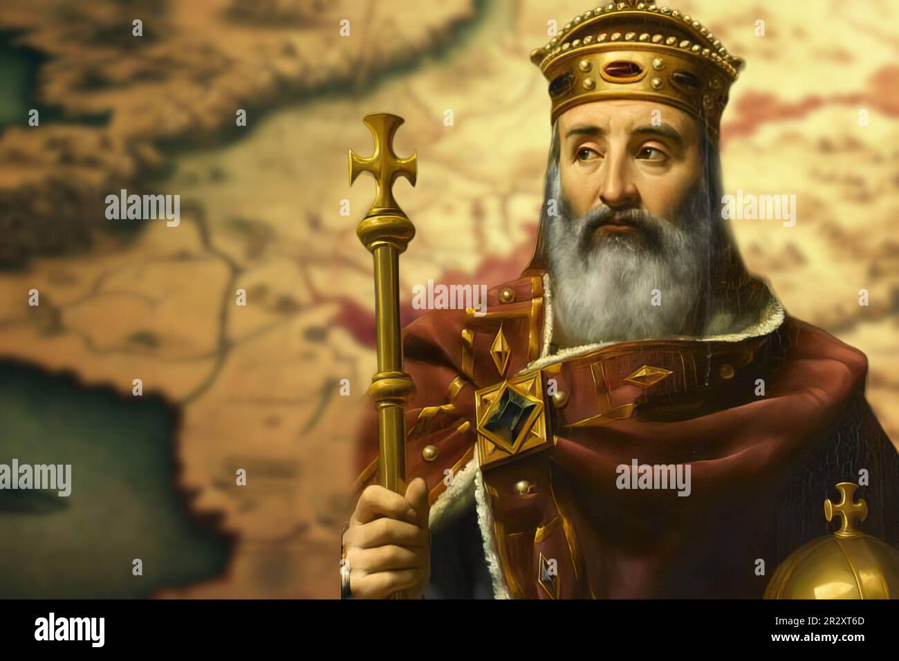 Charlemagne war einer der wichtigsten Herrscher des mittelalterlichen Europas. Während seiner Herrschaft machte er zahlreiche militärische Eroberungen Stockfoto
