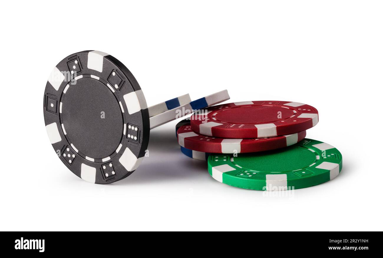 Casino-Chips, isoliert auf weißem Hintergrund Stockfoto