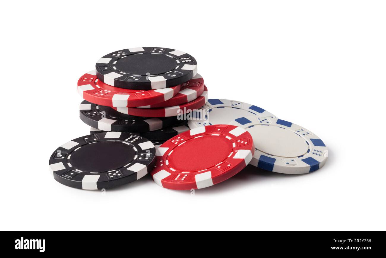 Casino-Chips, isoliert auf weißem Hintergrund Stockfoto