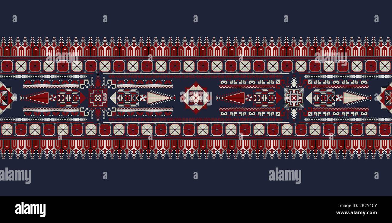 Horizontales Muster, Rand mit traditionellen Stickereien der Palästinensischen Tatreez, Vektordarstellung Stockfoto