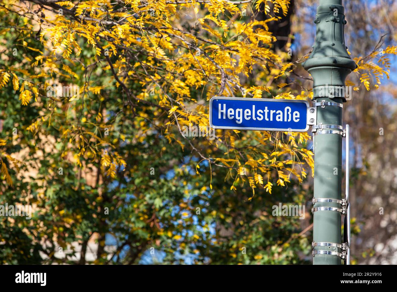 Magdeburg-Straßenschild Hegelstraße Stockfoto