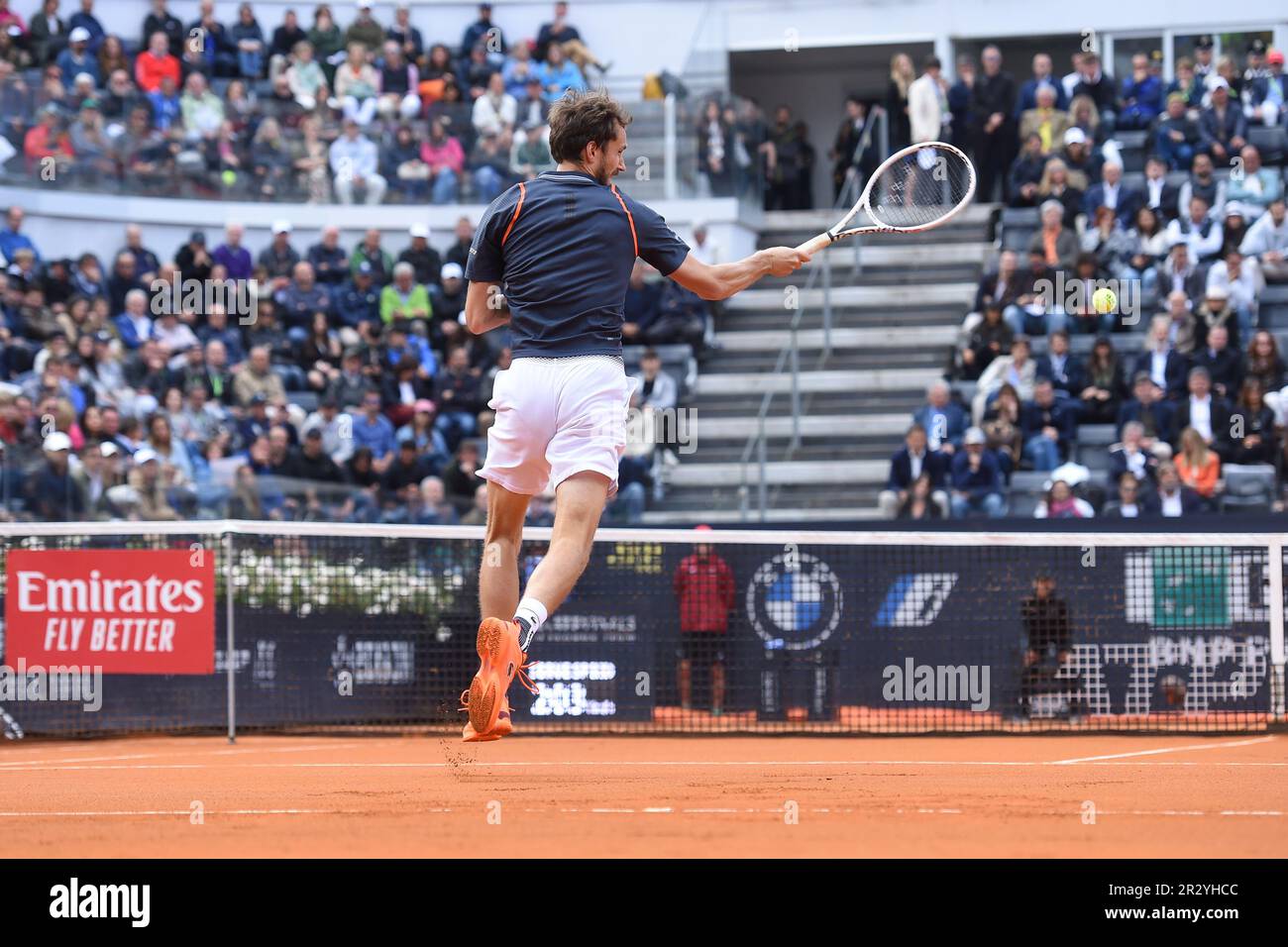 Rom, Italien. 21. Mai 2023; Foro Italico, Rom, Italien: ATP 1000 Masters Rome, Tag 14; Daniil Medvedev gewinnt das Männer Singles Turnier und Trophäe gegen Holger Rune 7-5 7-5 Credit: Action Plus Sports Images/Alamy Live News Stockfoto