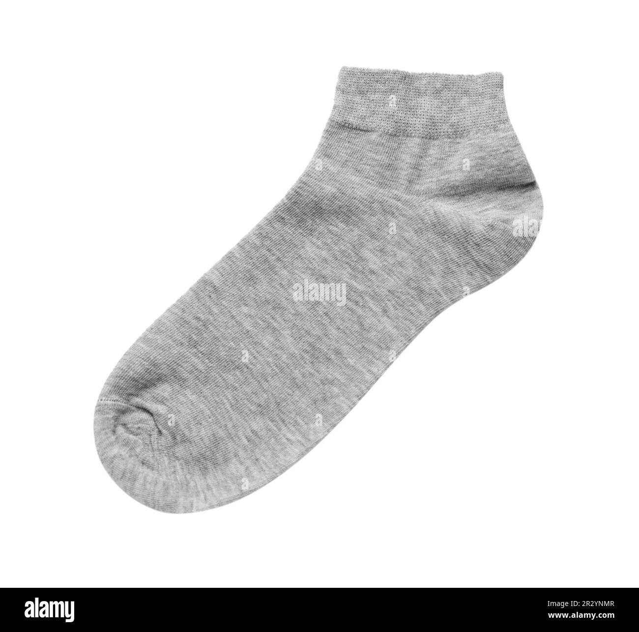 Graue Socke isoliert auf weiß, Draufsicht Stockfoto
