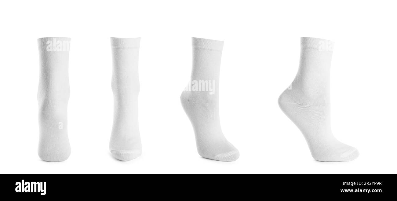 Set mit Socken auf weißem Hintergrund. Bannerdesign Stockfoto