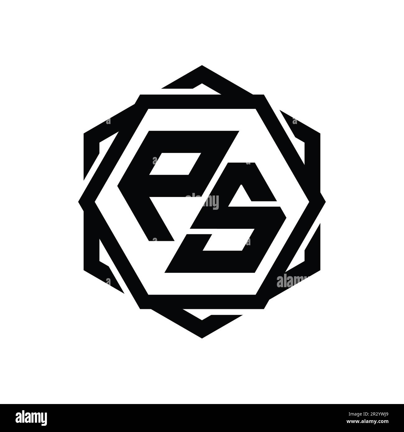 Sechseckiges Monogramm mit PS-Logo und geometrischer abstrakter, isolierter Umrissvorlage Stockfoto